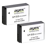 2er Set ayex LP-E12 Li-Ion-Akku für z.B. Canon EOS M, M2, M 10, M50 Mark (II), M100, M200, 100D, PowerShot…