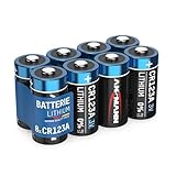 ANSMANN CR123A 3V Lithium Batterie, 8 Stück, 1500mAh, Einwegbatterie für Alarmsysteme Spielzeug Taschenlampen…