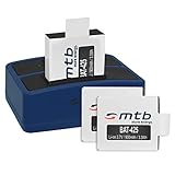 3 Akkus + Dual-Ladegerät (USB) für Rollei Actioncam 425, 426 (4K 2160p) - inkl. Micro-USB-Kabel