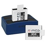 2 Akkus + Dual-Ladegerät (USB) für Rollei Actioncam 425, 426 (4K 2160p) - inkl. Micro-USB-Kabel
