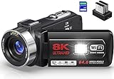 8K 64MP Videokamera Camcorder 18X Digital Zoom IR-Nachtsicht WiFi Videokamera für YouTube 3,0 Zoll Touchscreen…