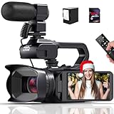 Delmodes Videokamera Camcorder 4K 64MP 60FPS Autofokus Vlogging Camera, 4.0" Touch Screen 18X Digitalzoom…