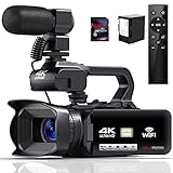 4K Videokamera Camcorder 64MP 60FPS 18X Digital Zoom Auto Focus Vlogging Camera for YouTube, 4.0" Touch…