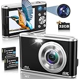 Digitalkamera, AutoFocus 4K Fotoapparat Digitalkamera mit Dual-Kamera mit 32GB Speicherkarte HD 48MP…