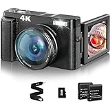 Digitalkamera 4K 48MP Fotoapparat Fotokamera Kompaktkamera mit 180° Flip-Bildschirm 32G Karte Autofokus…