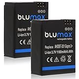 Blumax 2X Akku 1180mAh - ersetzt GoPro Hero 3 Plus 3+ / 3 Black, Silver, White - AHDBT-201, AHDBT-301,…