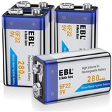 EBL vorgeladener 9V Block Ni-MH Akku 280 mAh (9 V, 4 St), wiederaufladbare Batterie