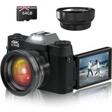 Fine Life Pro Digitalkamera 4K, 48MP Fotokamera mit 180° Flip 3.0" Bildschirm, Systemkamera (48 MP,…
