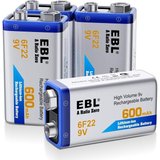 EBL 9 Volt Block Akku 600mAh Li-Ionen Wiederaufladbare Batterie 4 Stück Akku 600 mAh (9 V)